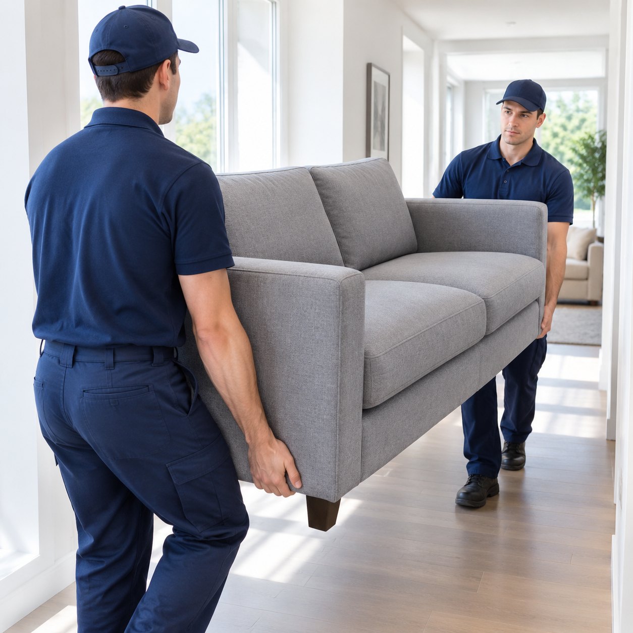 Zwei Träger tragen ein Sofa