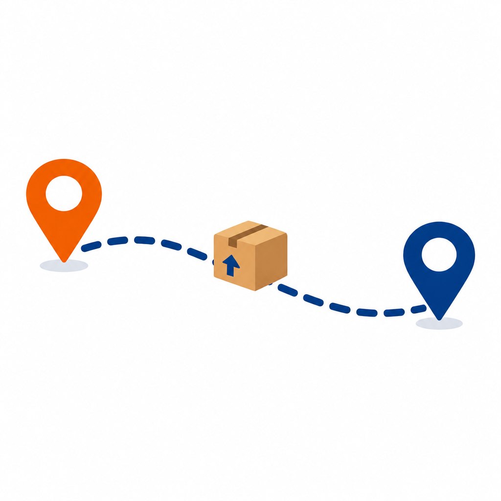 Illustration of a delivery route between two location pins